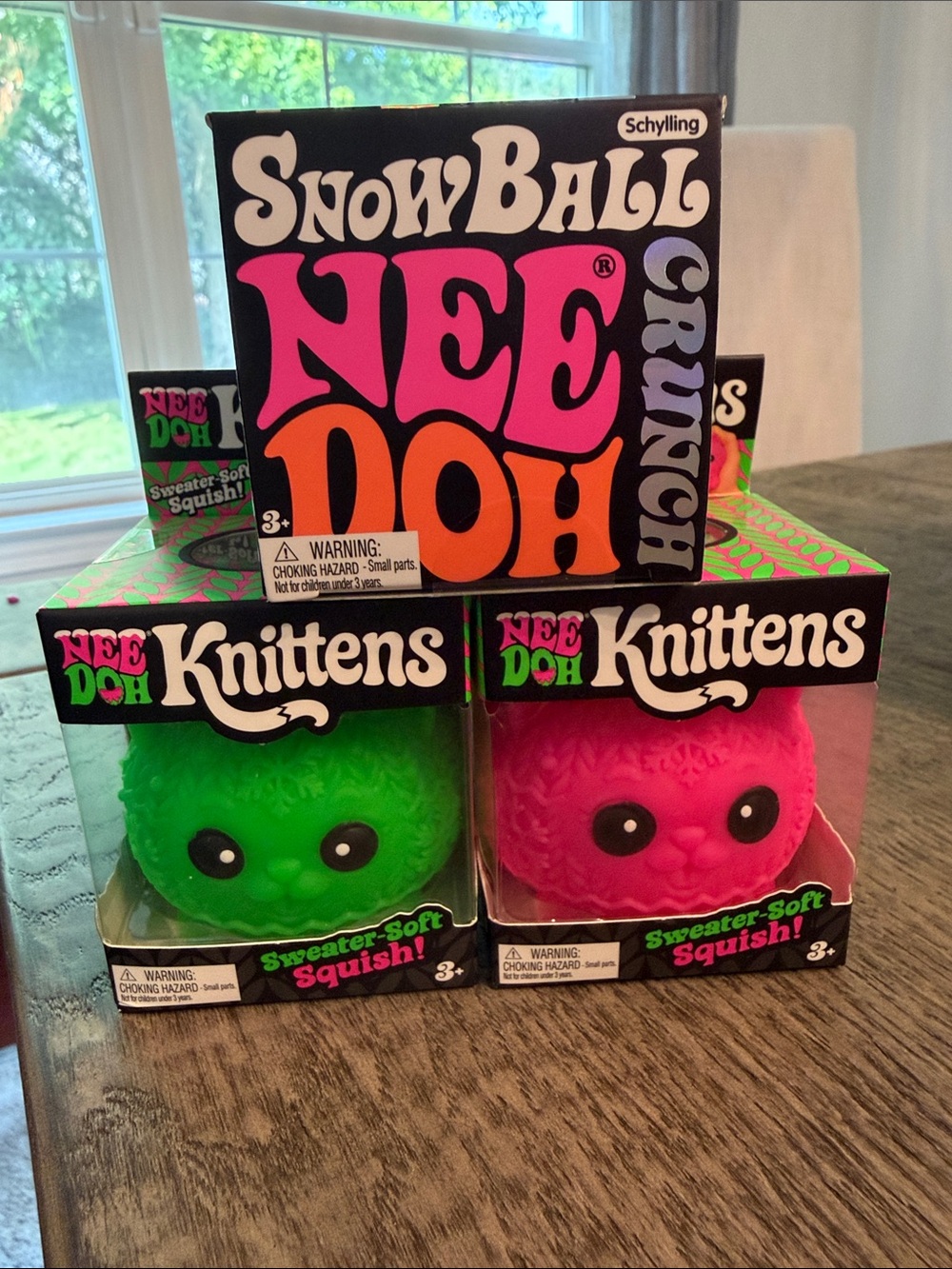 Needoh Knitten kitten Cat Squish Green & Pink Bundle Snowball Crunch Lot Holiday